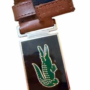 Lacoste Brown Leather Belt with Green Crocodile Buckle